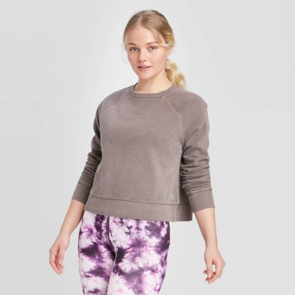 Women's Crew Neck Long Sleeve Fleece - Mocha